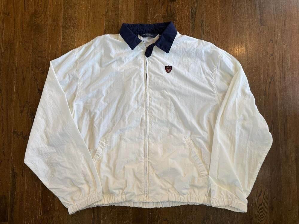 Vintage Polo Ralph Lauren Crest Logo Nylon Windbreaker  White XL Made in USA